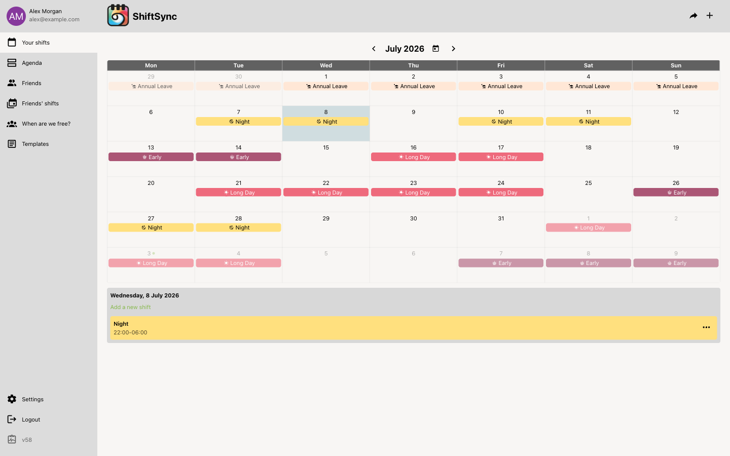 ShiftSync calendar dashboard — desktop view