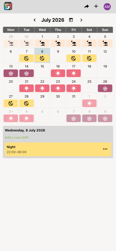 ShiftSync calendar dashboard — mobile view